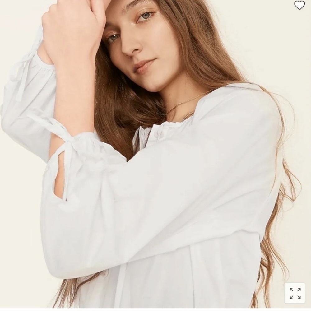 J. Crew Tie Sleeve Button Front Cotton Poplin Top in White Size Large - Picture 3 of 11